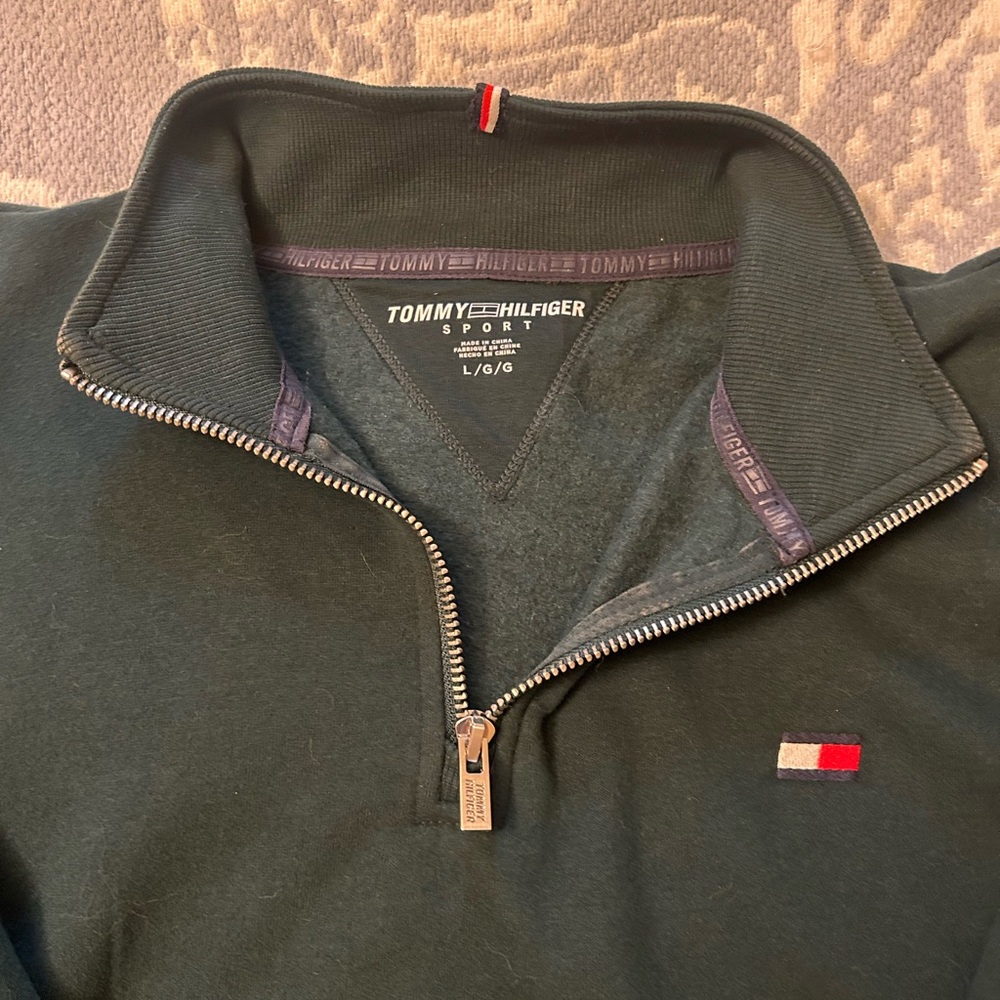 Tommy Hilfiger Women’s Forest Green Quarter-Zip Pullover Sweater - Picture 2 of 2